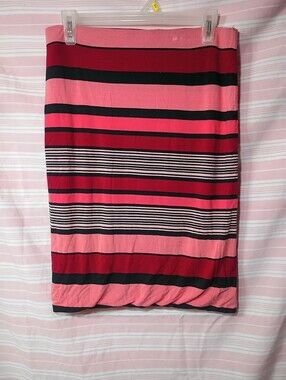 LOFT Pink and Red Striped Pencil Skirt
